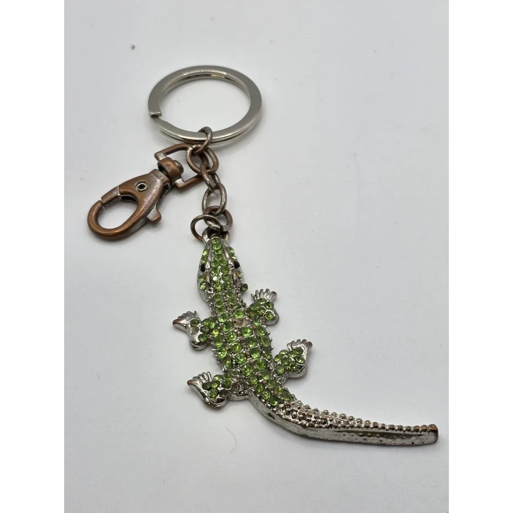 Gecko Rhinestone Keychain Crystal Paved Lizard Chameleon Bling Clip Keyring